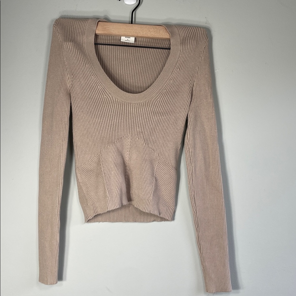 A&F Ribbed Beige Scoop Neck Long Sleeve Sweater